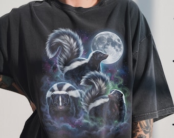 Drei Stinktier Mond Shirt, 90er Jahre Vintage T-Shirt, Waldtier Stinkeliebhaber Geschenk