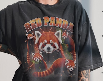 Camiseta vintage de panda rojo, panda menor, camiseta de rap pirata de los 90, regalo de animales