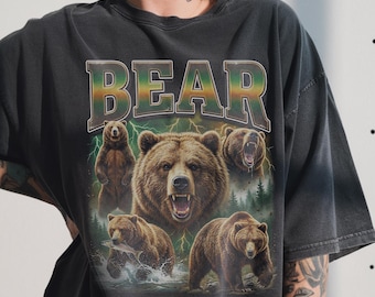Vintage Bear Shirt, Brown Grizzly Predator, 90s Bootleg Rap Tee, Wildlife Lover Gift