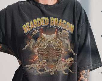 Camiseta de dragón barbudo, lagarto mascota, camiseta de rap pirata vintage de los 90, regalo para amantes de los dragones barbudos