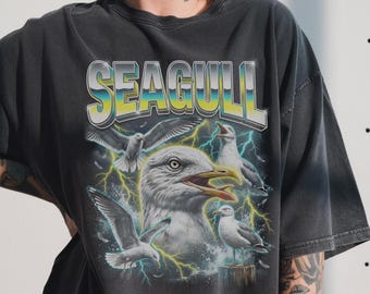 ヴィンテージのカモメシャツ、90年代のブートレグラップTシャツ、フライドポテトを盗む鳥好きへの面白いギフト
