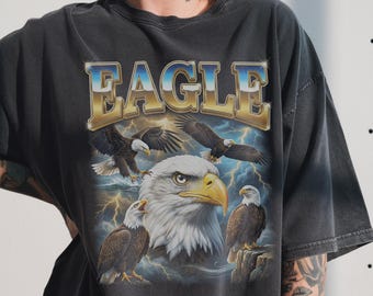 Vintage Eagle Shirt, 90s Bootleg Rap Tee, Retro Bald Bird, USA Patriot Gift