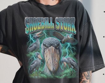 Vintage Shoebill Stork Shirt, 90s Bootleg Rap Tee, Creepy Dinosaur Bird Lover Gift