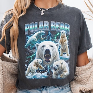 Vintage Polar Bear Shirt, 90s Bootleg Rap Tee, Arctic Wildlife Graphic, White Bear Gift image 7