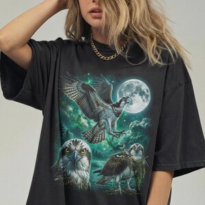 Three Osprey Moon Shirt, Fish Hawk Raptor 90s Bootleg Tee, River Bird Nature Gift