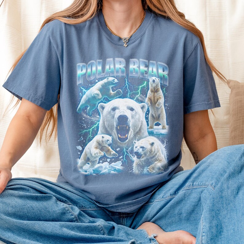 Vintage Polar Bear Shirt, 90s Bootleg Rap Tee, Arctic Wildlife Graphic, White Bear Gift image 9