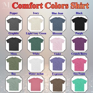 May include: A grid of Comfort Colors shirts in various colors, including Pepper, Ivory, Blue Jean, and Black. Each shirt is displayed on a white background with the color name above. The image showcases a range of options for a t-shirt.