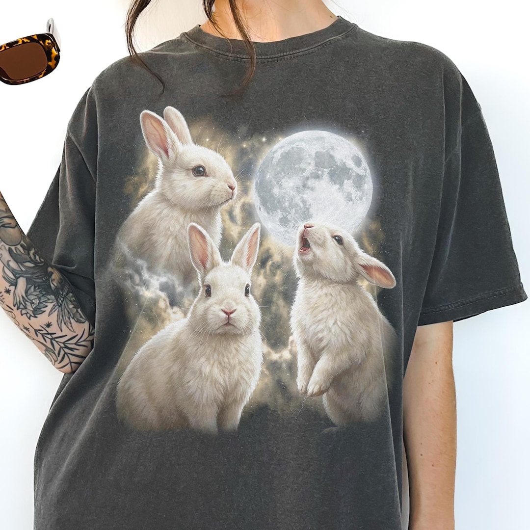 Howling Rabbit Shirt Bunny Howling at Moon Vintage 90s Graphic T-shirt, Retro Funny White ...