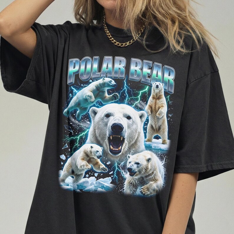 Vintage Polar Bear Shirt, 90s Bootleg Rap Tee, Arctic Wildlife Graphic, White Bear Gift image 6