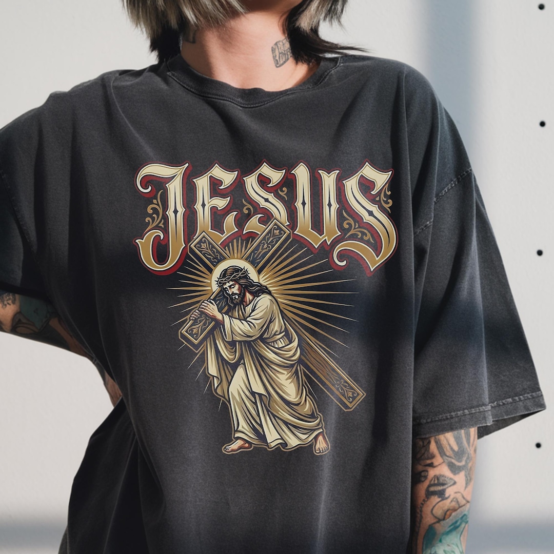 Jesus Carrying Cross Shirt | Vintage Christian Tattoo | Religious Faith ...