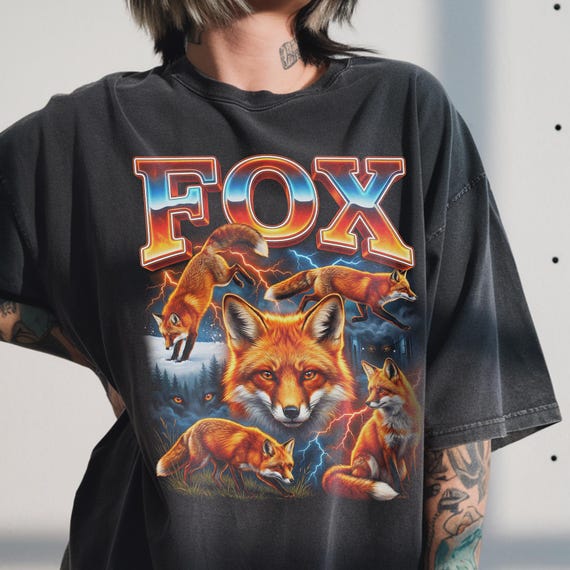 Vintage Fox Shirt, 90s Bootleg Rap Tee, Retro Forest Animal, Red Wildlife Gift