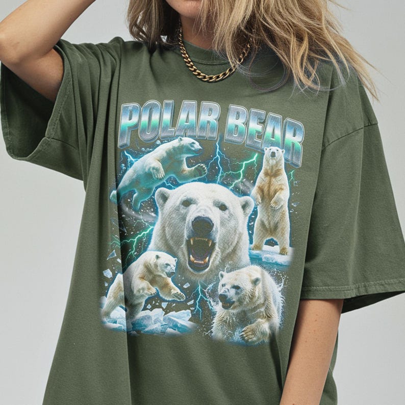 Vintage Polar Bear Shirt, 90s Bootleg Rap Tee, Arctic Wildlife Graphic, White Bear Gift image 11