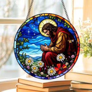God Stained Glass Suncatcher, God Window Hanging, Jesus Christ Decoration, Suncatcher, Art Nature Gift Jesus, Suncatcher decor