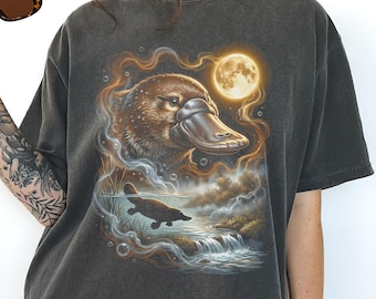 Platypus Moon Vintage Shirt, Australian Monotreme Graphic Tee, Semi Aquatic Animal Lover Gift