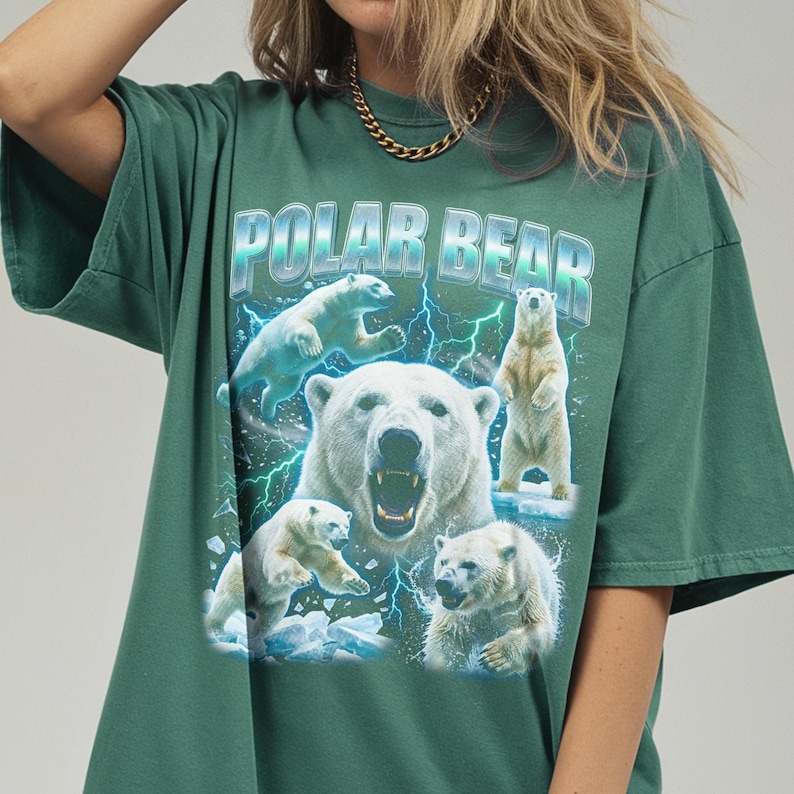 Vintage Polar Bear Shirt, 90s Bootleg Rap Tee, Arctic Wildlife Graphic, White Bear Gift image 10