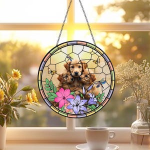 Custom Dog Memorial Stained Glass, Personalized Dog Portrait Suncatcher, Unique Pet Tribute, Handcrafted Stained Glass Art from Photo