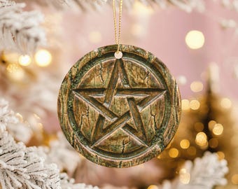 Adorno de pentáculo estilo piedra musgosa Decoración de bruja verde Regalo pagano de Yule Elemento tierra