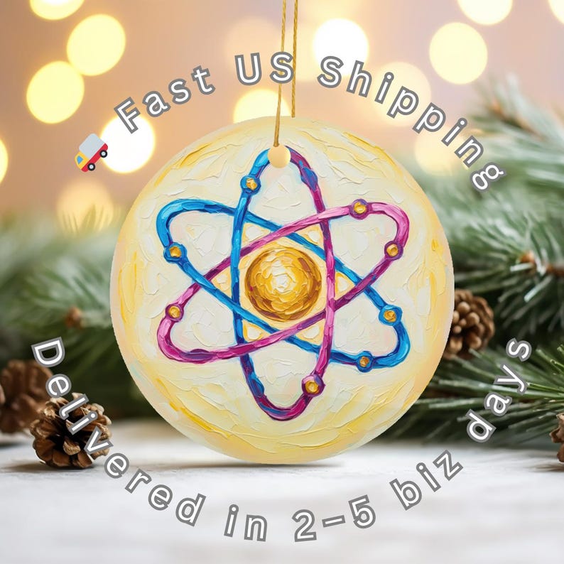 Wissenschaft Atom Ornament | Impasto Stil, Geschenk für Physiklehrer Bild 5