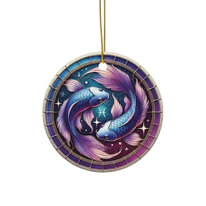 Pisces Zodiac Ornament: Celestial Koi Fish, Astrology Art