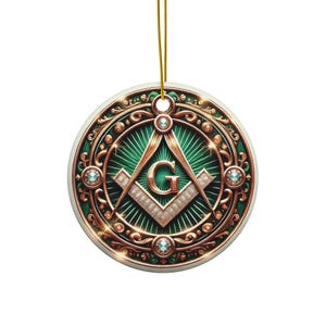 Luxury Masonic Ornament, Freemason Symbol, Square and Compass, Elegant Masonic Decor, Green and Gold Ornament, Masonic Gift, Freemason Decor