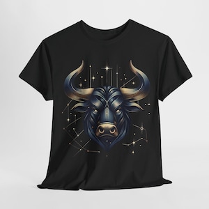 Taurus Zodiac T-Shirt Celestial Bull Astrology Design, Cosmic Starry Horoscope Tee