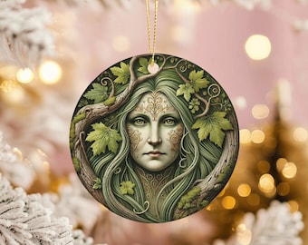 Forest Goddess Ceramic Ornament: Celtic Yule Altar Decor