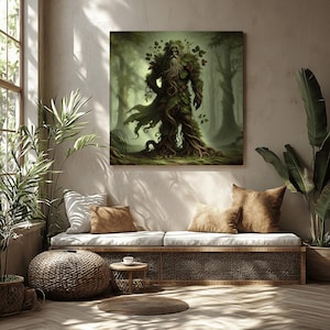 Green Man Canvas Wall Art Celtic Forest Spirit Square Print Pagan Nature Decor Druid Tree God Yule Altar Witchy Woodland Artwork Gift
