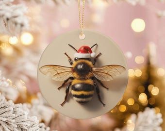 Adorno navideño de abeja, decoración de abeja con gorro de Papá Noel, regalo navideño de la naturaleza