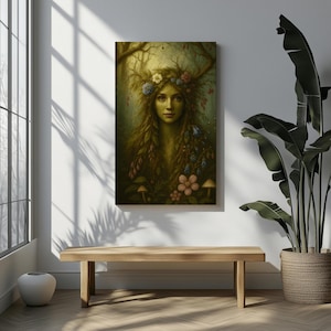 Green Woman Portrait: Floral Pagan Goddess Art Print