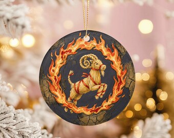 Yule Goat Ceramic Ornament: Fire Ritual, Nordic Pagan Decor