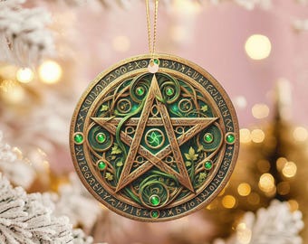 Adorno de pentáculo verde: decoración pagana celta de brujas, símbolo de protección wiccana