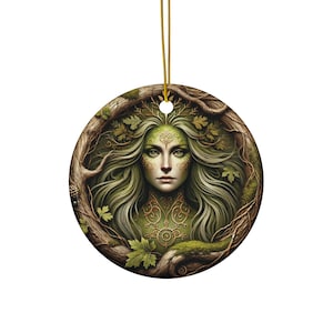 Green Forest Goddess Ornament | Celtic Tree Spirit Decor | Yule Solstice Pagan Gift | Druid Nature Witchy Ornament | Celtic Yule Decor