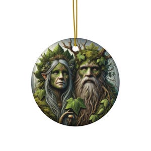 Green Man and Forest Goddess Ornament | Pagan Yule Couple Decor | Celtic Nature Spirits Gift | Druid Solstice Altar Ornament