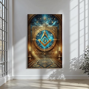 Masonic Compass and Square Art Print: Golden Temple Esoteric Symbol