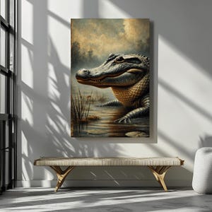 Alligator Wall Art Swamp Animal Print Wildlife Decor Reptile Illustration Rustic Nature Poster Gift for Gator Lovers and Herpetology Fans