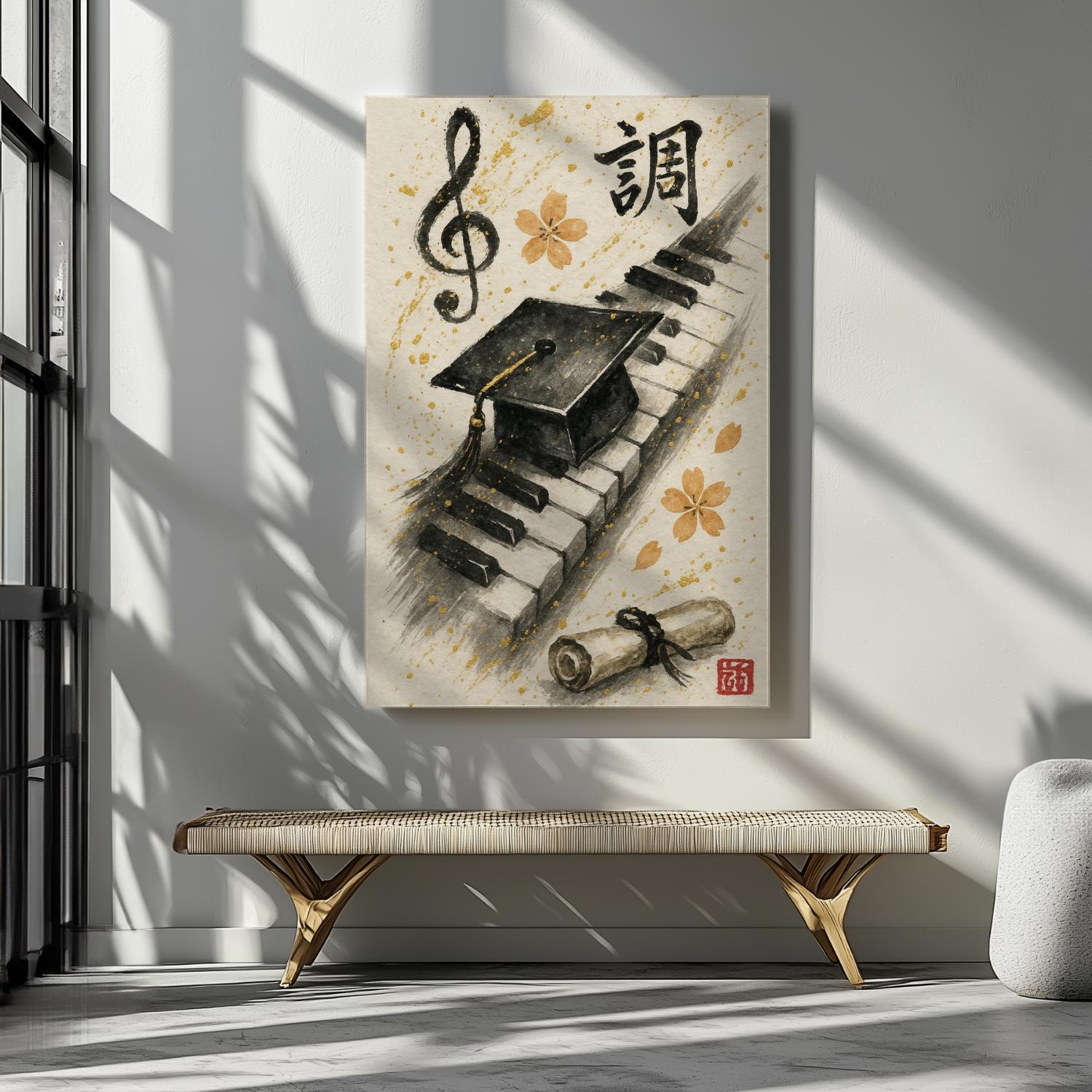 Music Graduation Canvas Art: Sumi-e Piano Keys, Cap & Diploma - Etsy