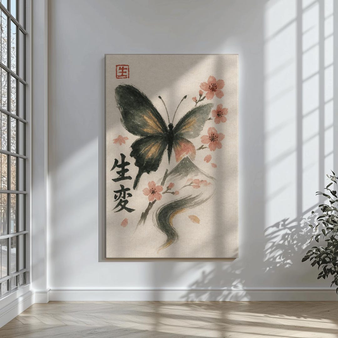 Sumi e Butterfly Canvas Print Japanese Art Cherry Blossom Mount sumi-e-butterfly-canvas-print-japanese-art-cherry-blossom-mount