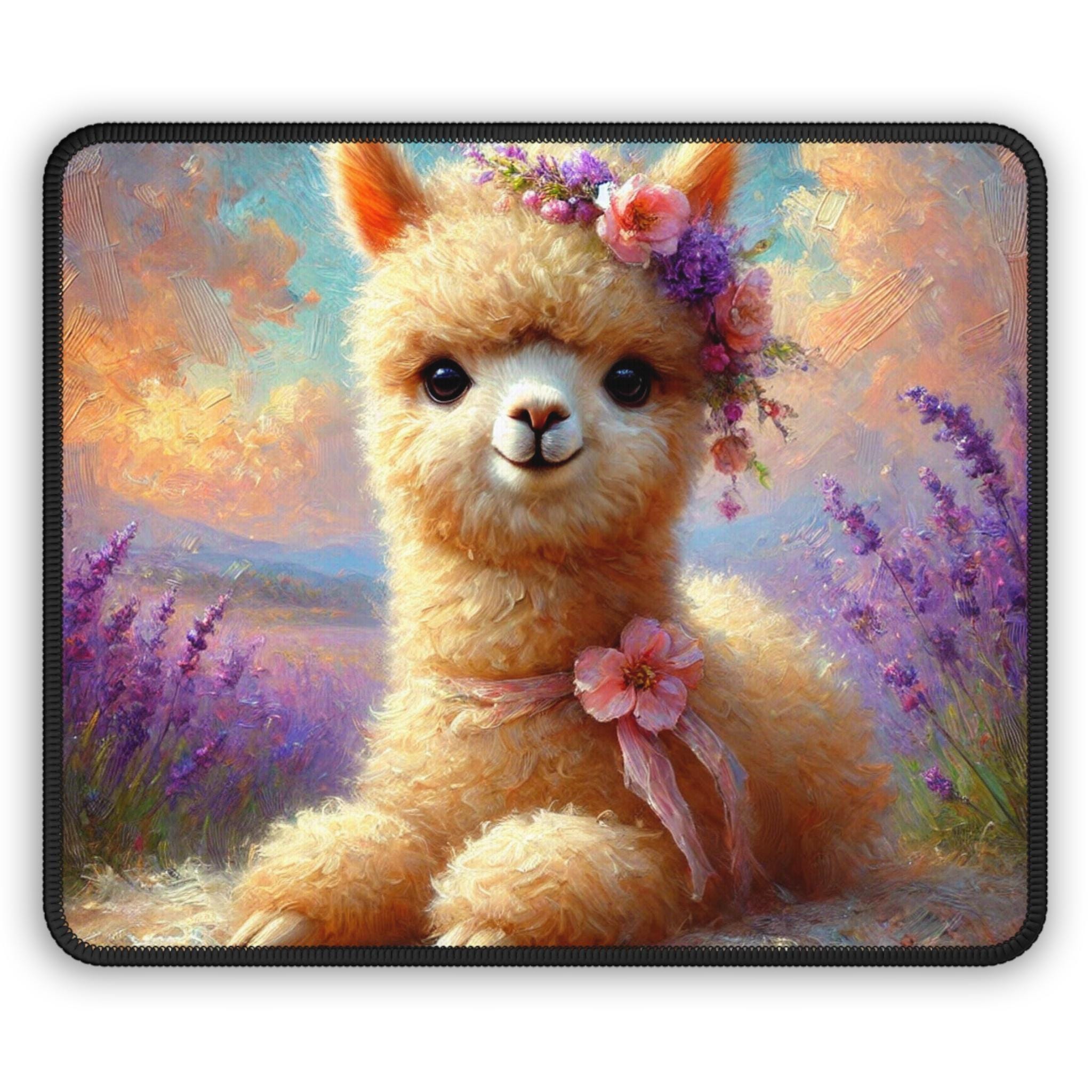 Cute Llama Mouse Pad Lavender Field Alpaca Mousepad Gift for Her Cottagecore Desk Decor Kawaii Animal Office Mat