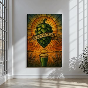 In Hops We Trust Beer Poster Wall Art Hop Cone Craft Beer Decor Home Bar Print Brewery Gift for Beer Lovers St Patrick Day Art