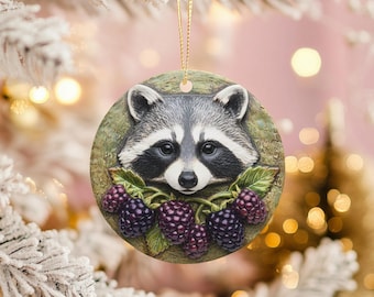 Adorno de mapache, arte cerámico del bosque de moras