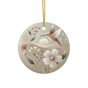 Hummingbird Ornament Round Ceramic Floral Art Bird Gift Nature Lover Boho Decor Spring Wildlife Tree Ornament Gift for Her Mom Birthday
