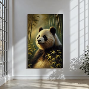 Panda Wall Art Print Bamboo Forest Animal Poster Wildlife Nursery Decor Gift for Nature Lovers Chinese Panda Bear Jungle Theme Artwork