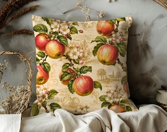 Apple Pillow Cover Floral Throw Pillow Botanical Fruit Decor Cottagecore Kitchen Gift for Her