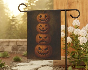 Halloween Garden Flag: Spooky Jack O' Lantern Totem - Fall Yard Decor