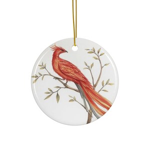 Red Bird Ceramic Ornament: Phoenix-Inspired Holiday Tree Decoration