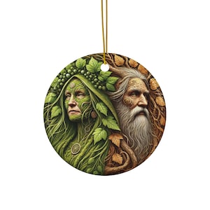 Green Man and Green Woman Ornament | Pagan Yule Couple Decor | Druid Solstice Gift | Celtic Nature Spirit Ornament | Witchy Gift