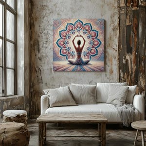 Mandala Yoga Wall Art Spiritual Woman Meditating Canvas Zen Chakra Print Mindfulness Boho Room Decor Gift for Yogis Meditation Poster