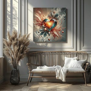 Glas Herz Leinwand Wand Kunst Quadrat Fantasy Liebe Print Shattered Light Herz Dekor für Valentine Romantisches Zimmer oder Geschenk für Kunstliebhaber