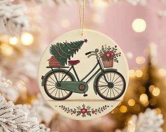 Vintage Bicycle Christmas Ornament: Floral Bike Holiday Decor