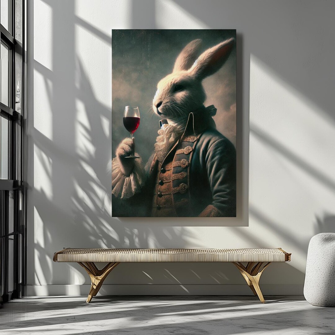 Funny Dapper Rabbit Art Print: Victorian Wine Sipping Hare Canvas - Etsy